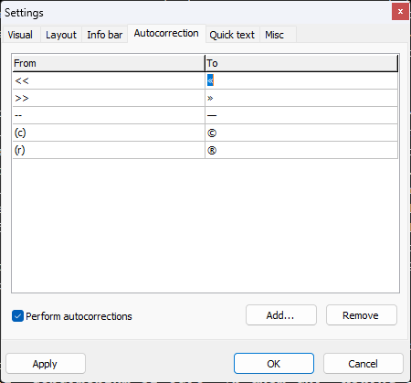 Screenshot of Autocorrect Menu