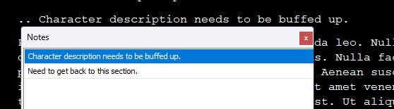 Screenshot of Notes Menu with example of ".." being used above